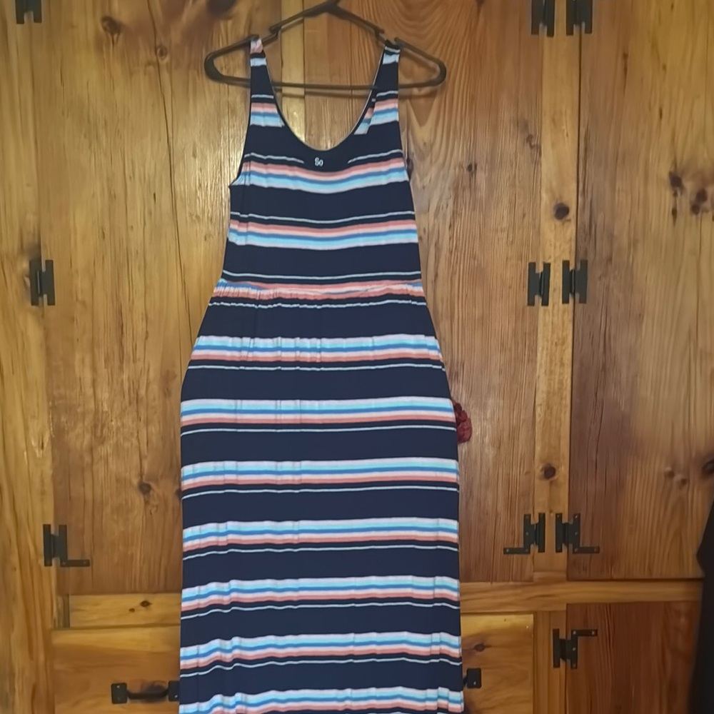 SO Blue and White Halter Sundress Maxi